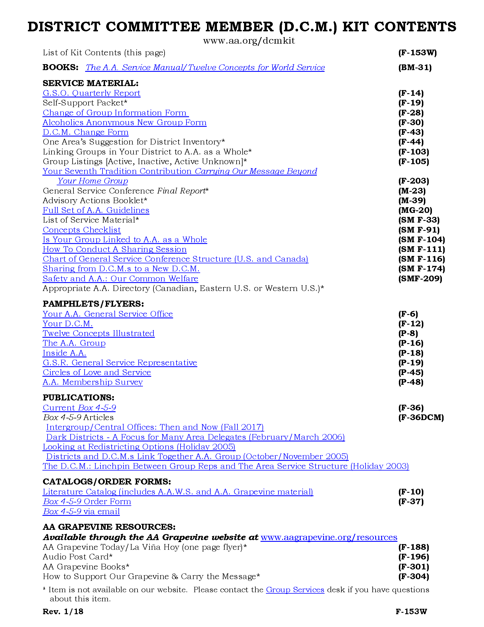 District Committee Member (D.C.M.) Kit List