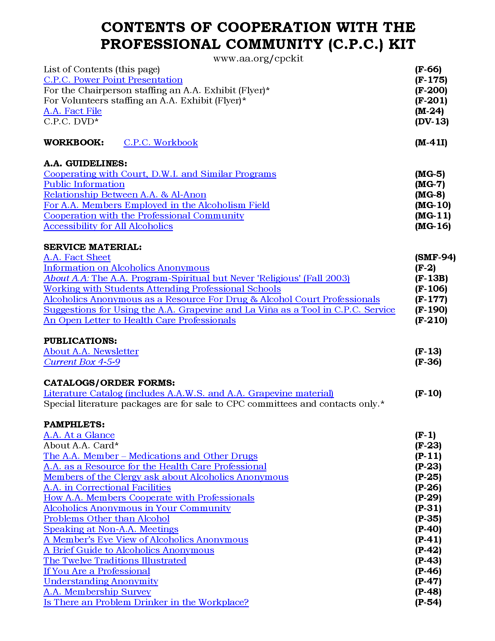 Contents of Public Information Kit List
