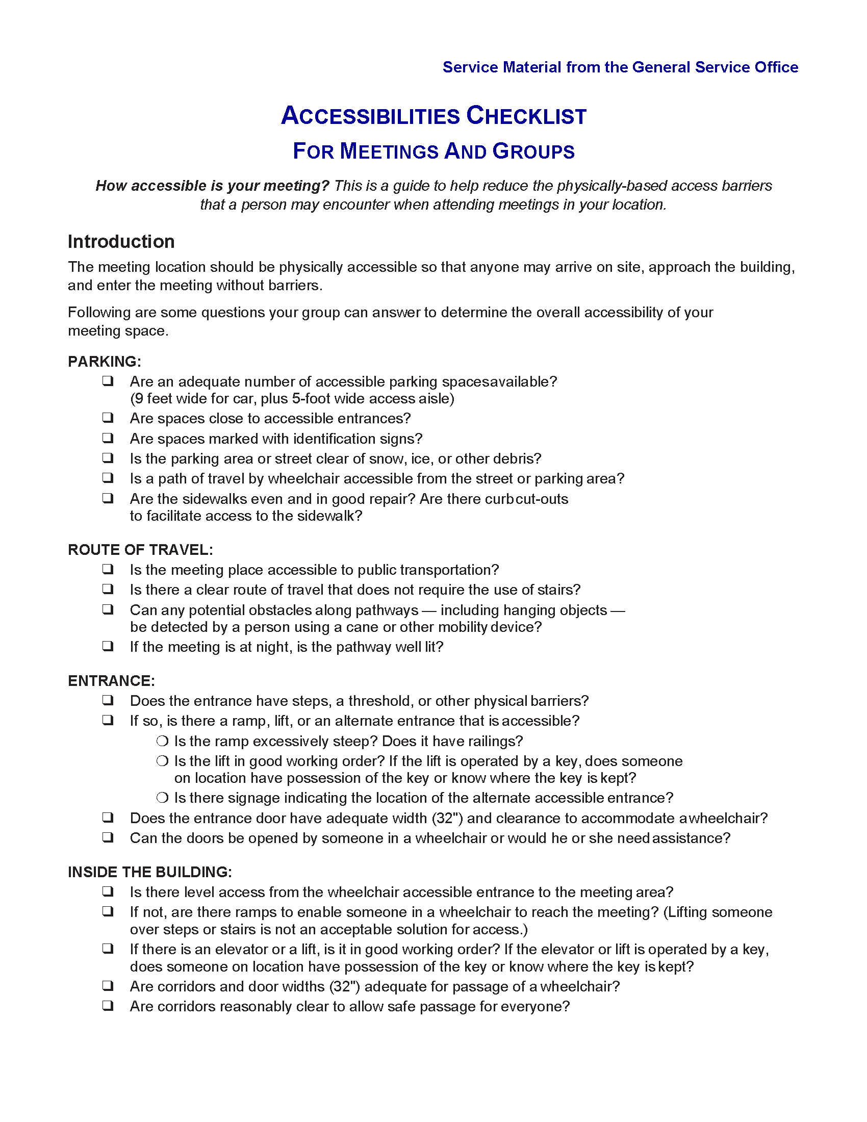 Accessibilities Checklist for Meetings and Groups | Alcoholics Anonymous