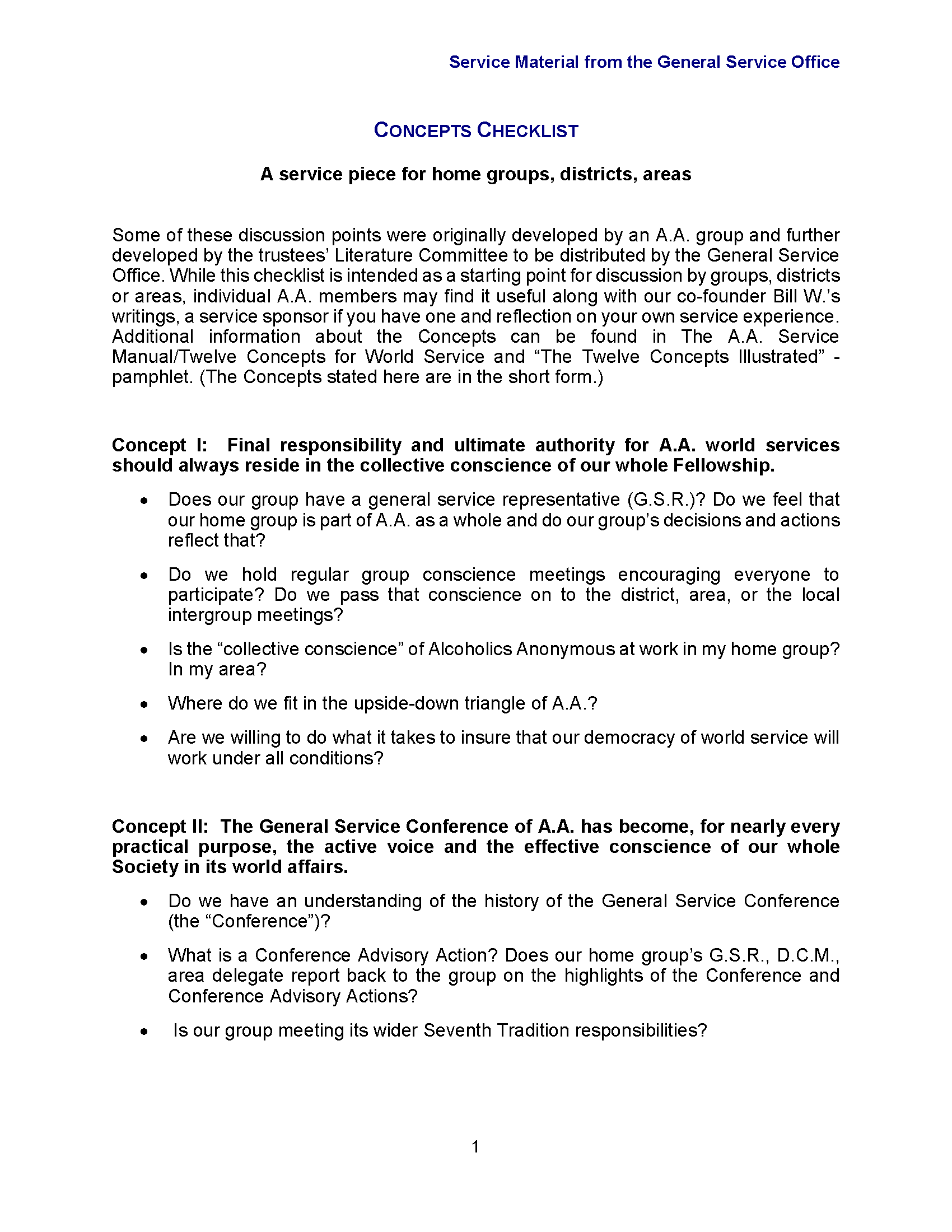 Concepts Checklist SMF-91