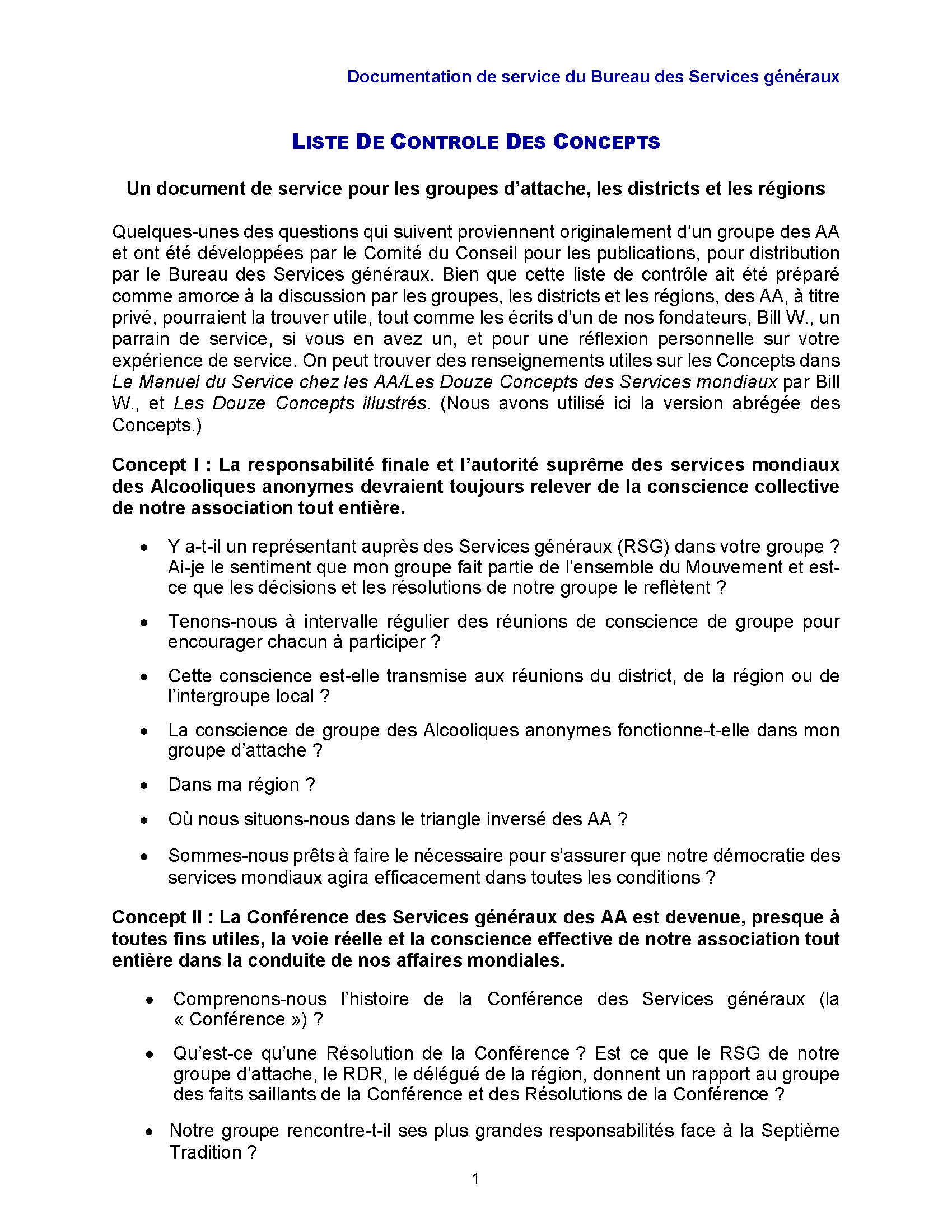 Page de garde de liste de Contrôle Des Concepts