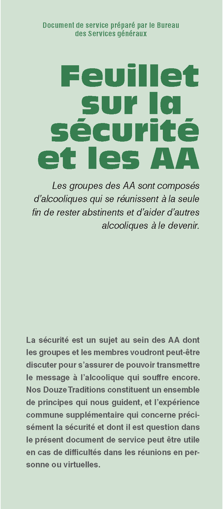 Feuillet sur la sécurité et les AA