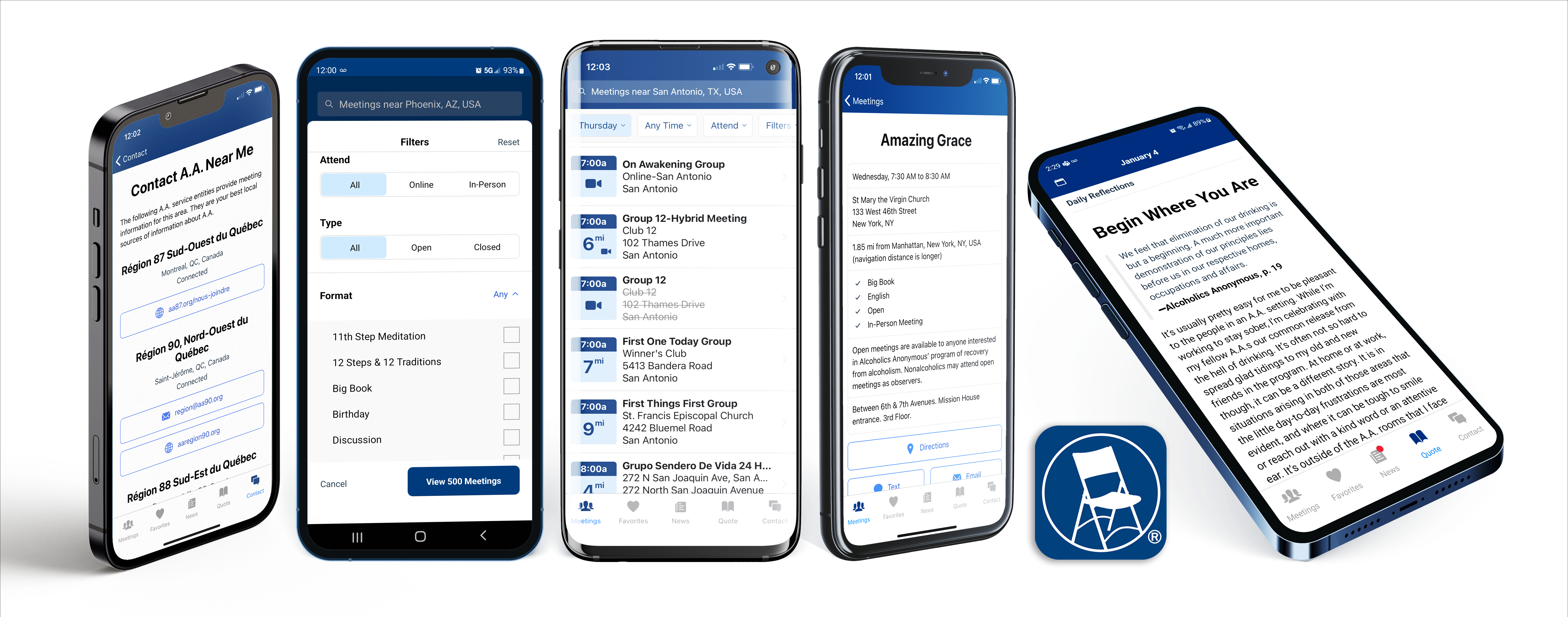 Meeting Guide app phone screens