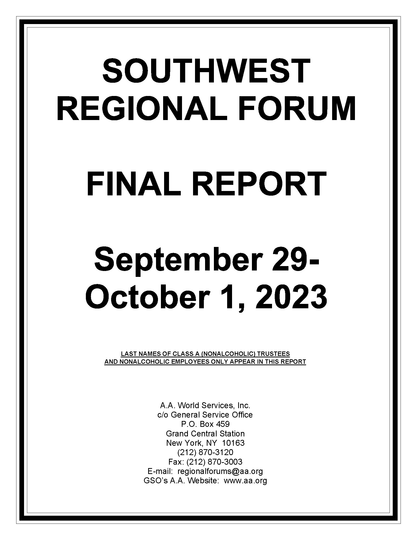 2023 Southwest Regional Forum Final Report