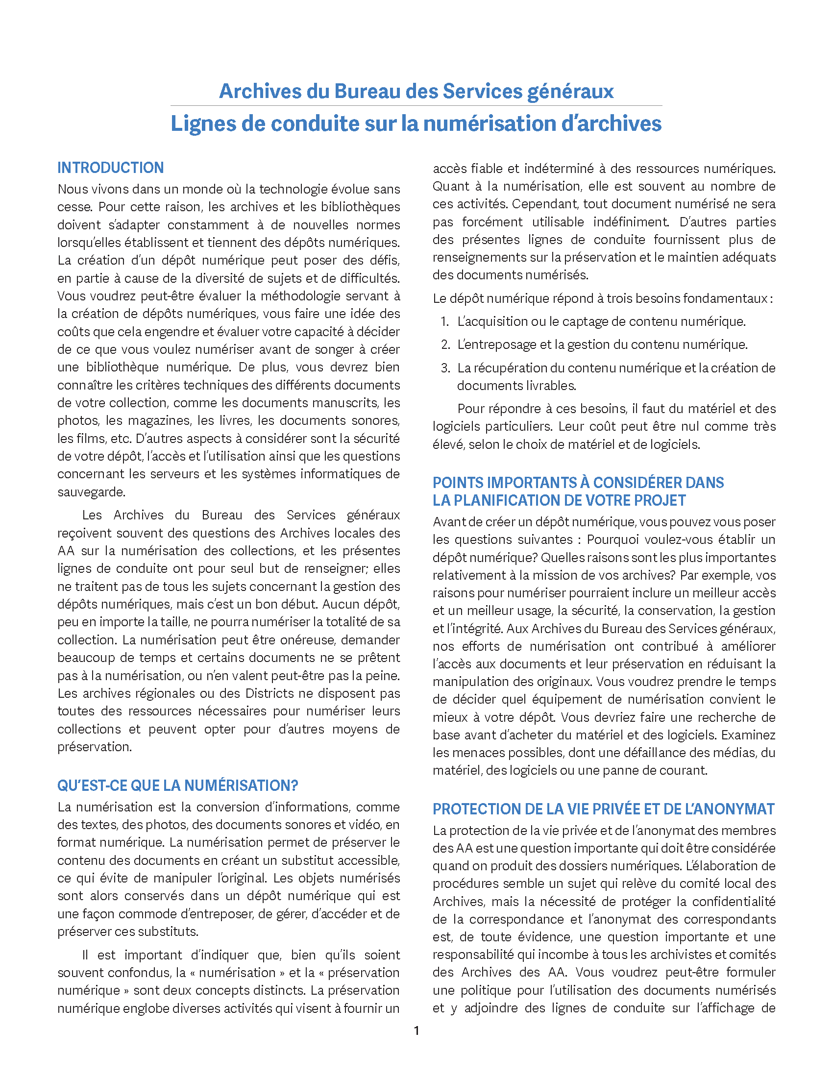 Lignes de conduite sur la numerisation d'archives 2024