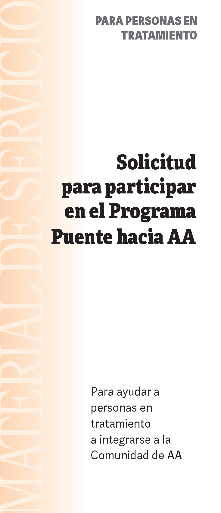 Portada del folleto de AA: Solicitud de Contacto Temporal de A.A./Unir las Orillas - Adentro
