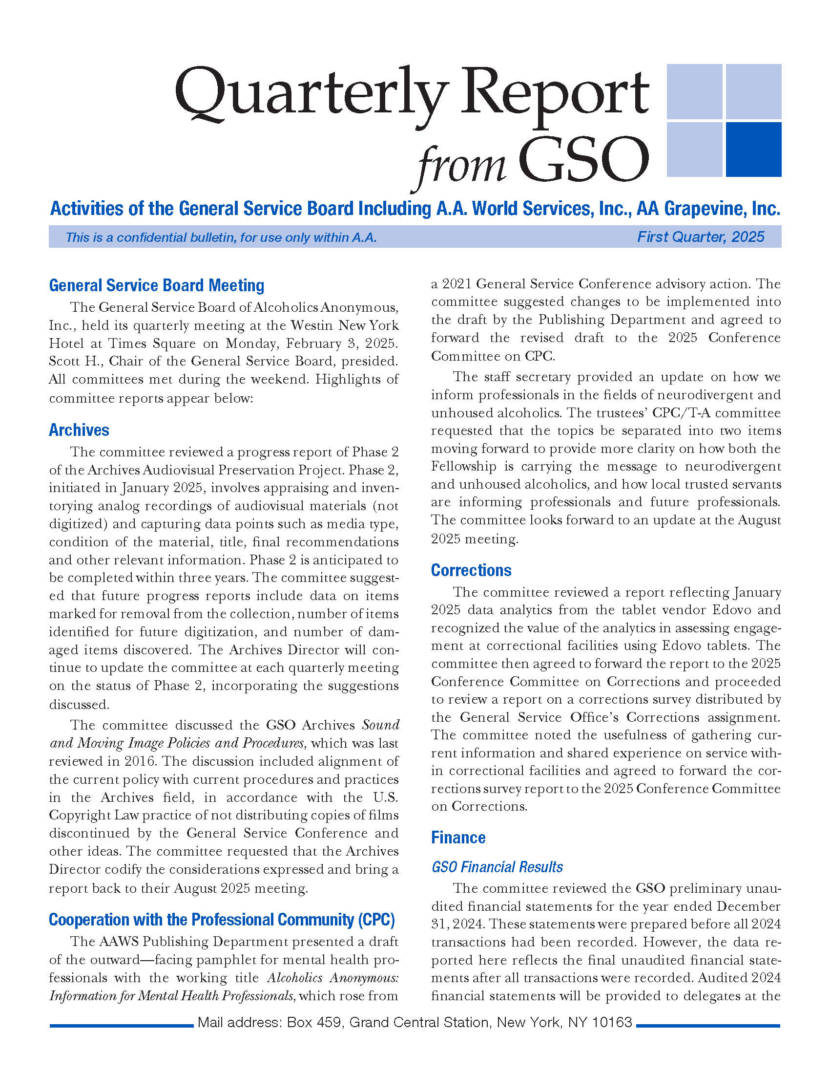 Quarterly Report - First Quarter 2025 page 1