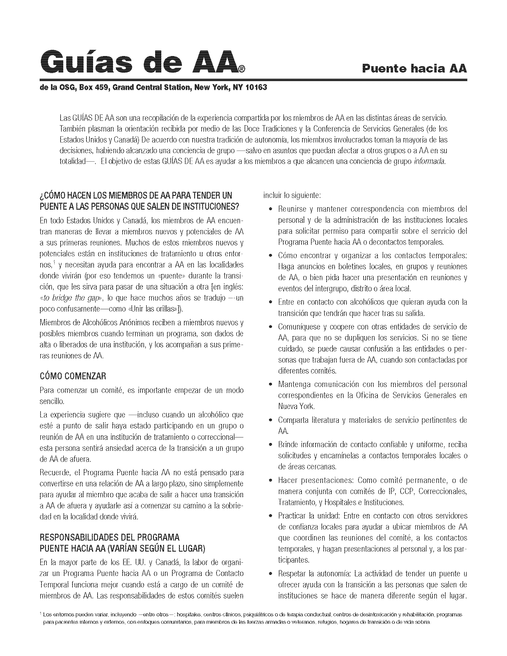 SMG-21: Guías de AA - Puente hacia AA