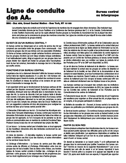 Page de garde de Ligne de conduite des AA sur les Bureau central ou Intergroupe