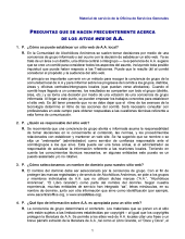 Primera página de la preguntas que se hacen frequentemente acerca de los websites de A.A.