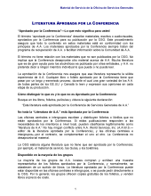 Primera página del Material de Servicio de AA: Literatura Aprobada por la Conferencia