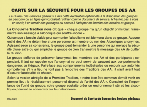 Couverture de carte sur la Sécurité pour les Groupes des AA