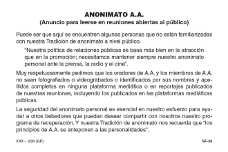 Primera página de la Tarjeta de Anonimato en A.A.