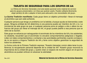 Portada de la tarjeta de Seguridad para los Grupos de AA