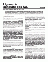 Page de garde de Ligne de conduite des AA sur les Archives